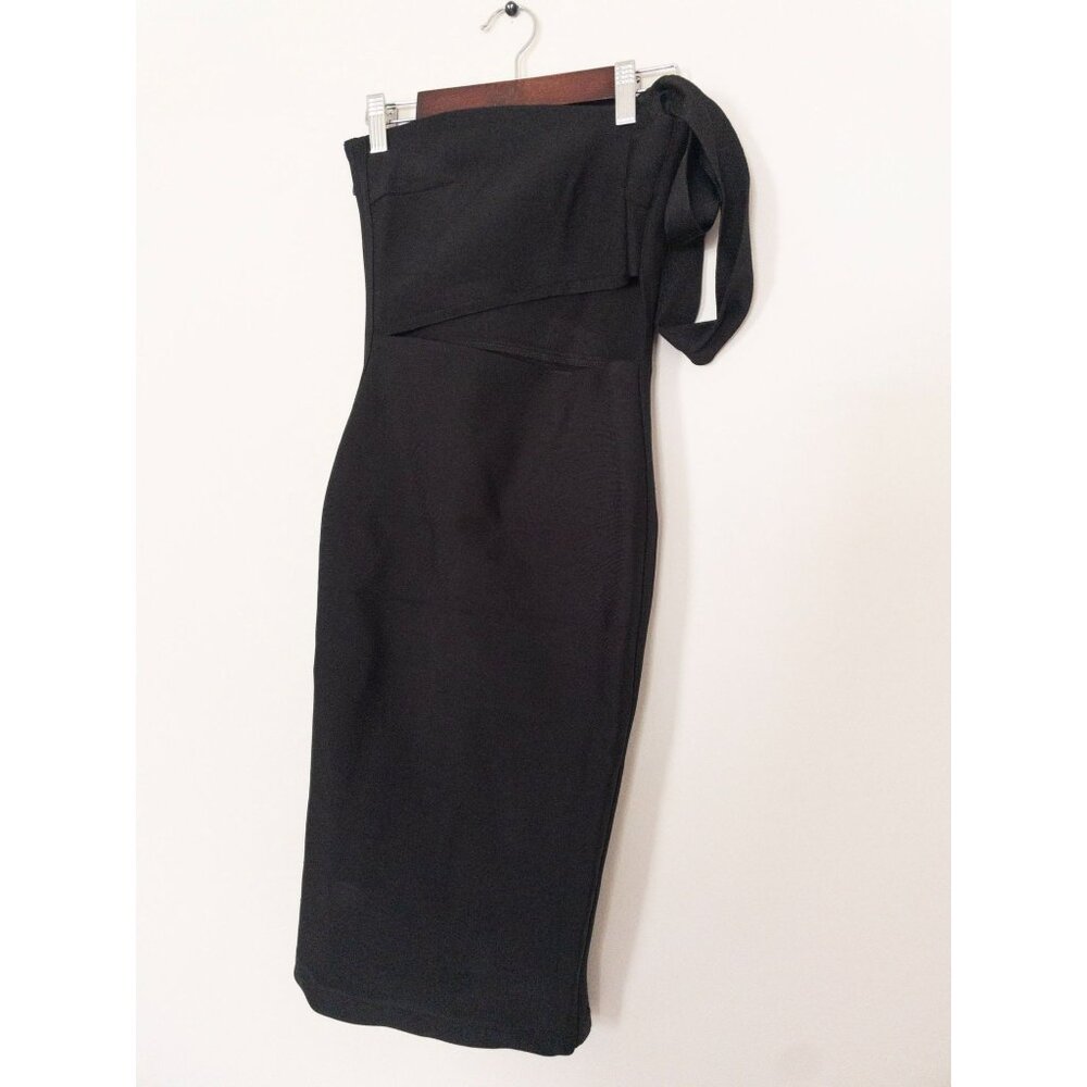 Black One-Shoulder Cutout Midi Dress - Picture 6 of 14